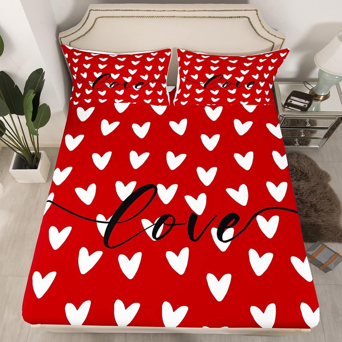 Red and white heart Valentine sheet set