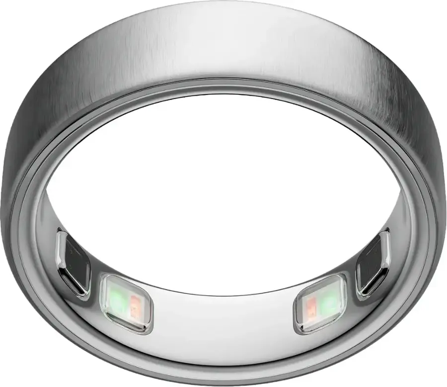 Oura Ring 5 in Brushed Silver showing interior sensors