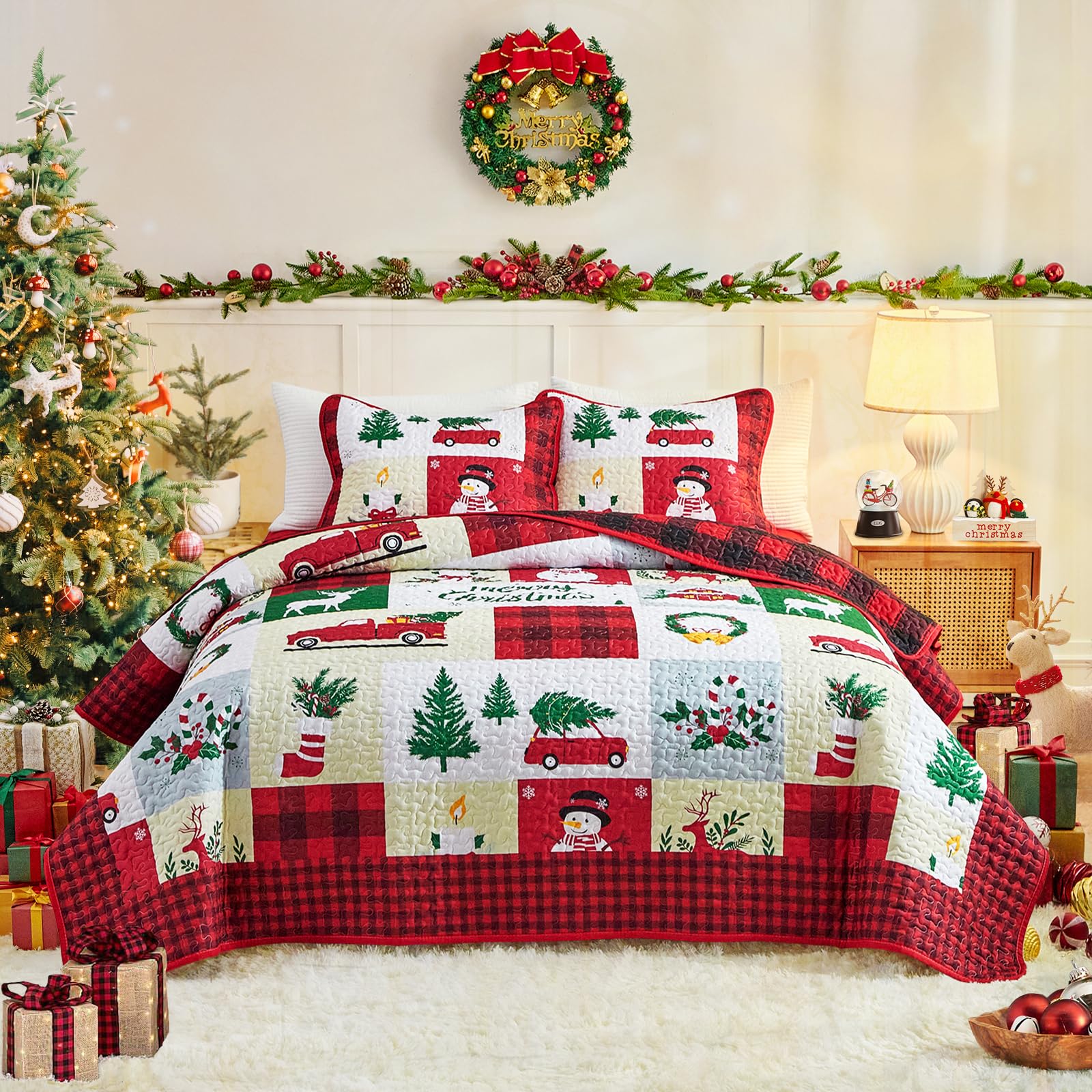 UOZZI BEDDING Christmas quilt set with winter holiday print