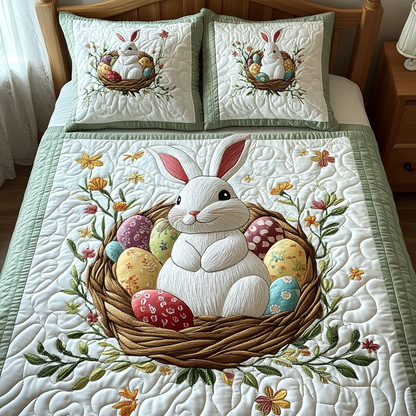 Easter bunny quilt set with colorful eggs