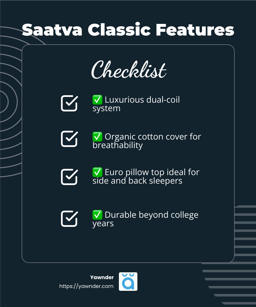 Saatva Classic Mattress - dorm bed twin xl infographic checklist-dark-blue Saatva Classic Mattress - dorm bed twin xl infographic checklist-dark-blue