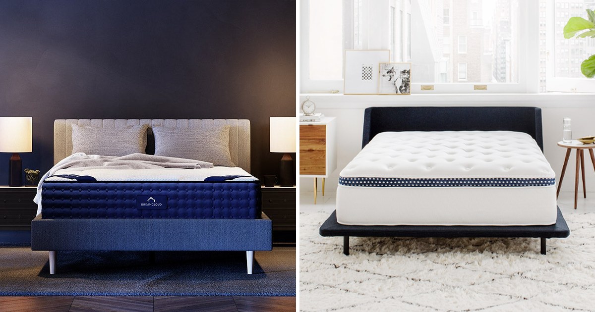 DreamCloud hybrid mattress on the left and The WinkBed on the right, shown side by side