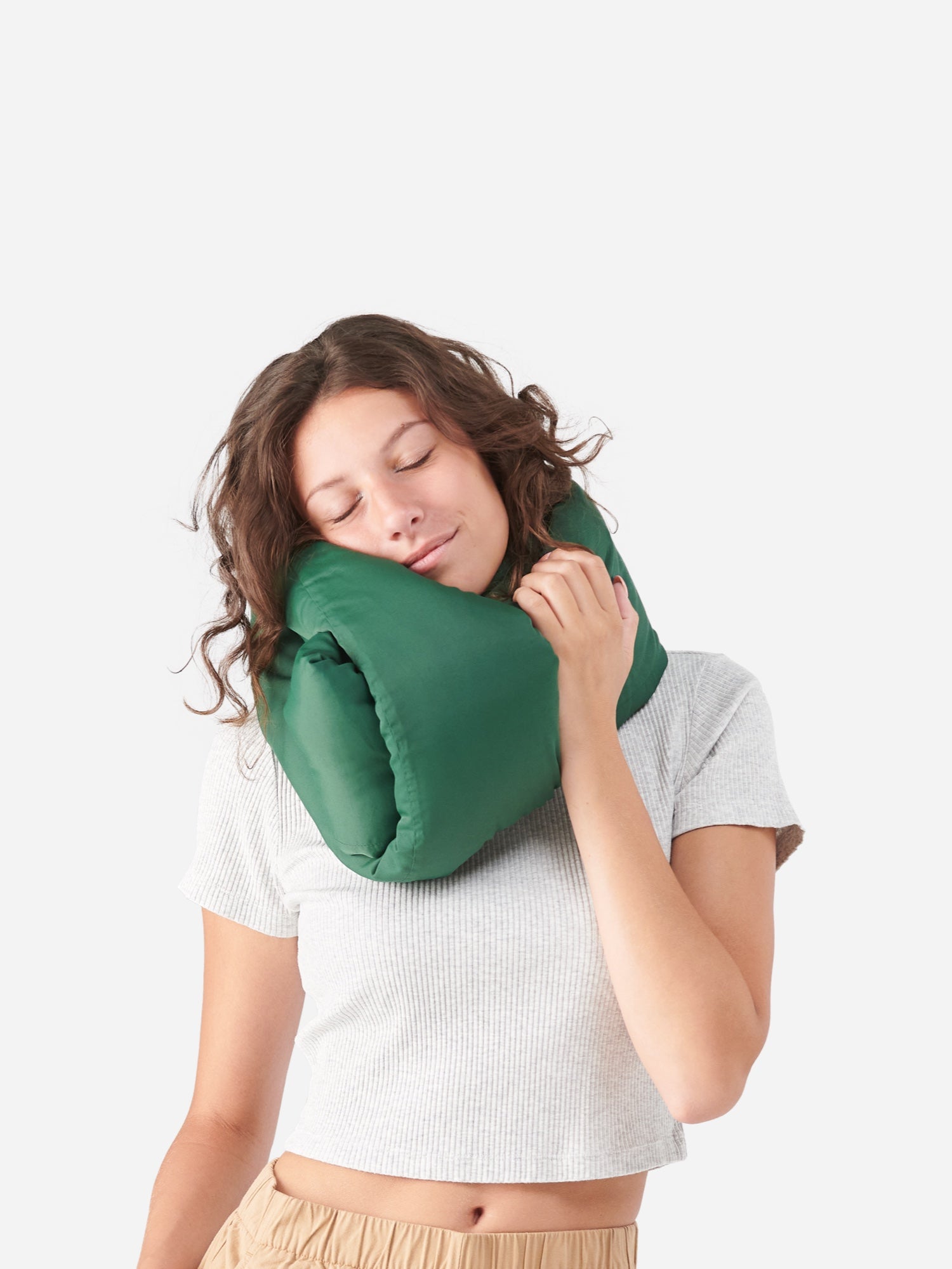 Infinity Pillow bamboo loop travel pillow wrapped around the neck