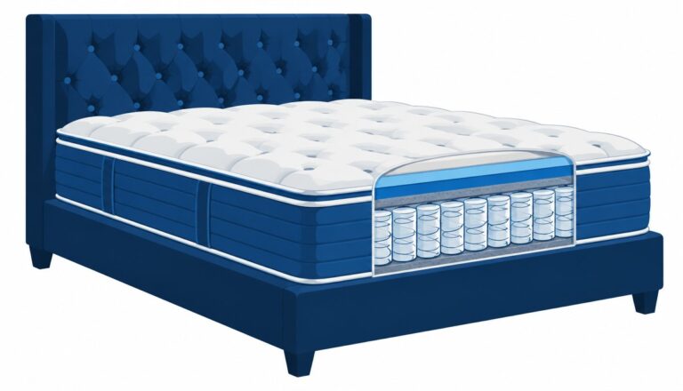 Luxury innerspring mattress with a tufted pillow top and coil cutaway