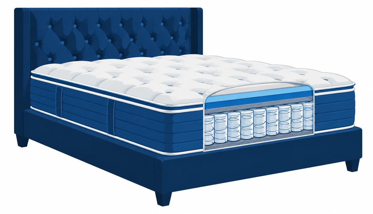Luxury innerspring mattress with a tufted pillow top and coil cutaway
