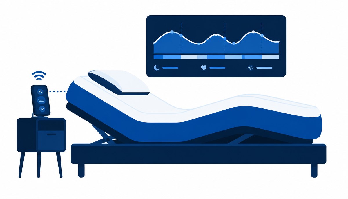 Smart adjustable air bed with bedside control and sleep data chart