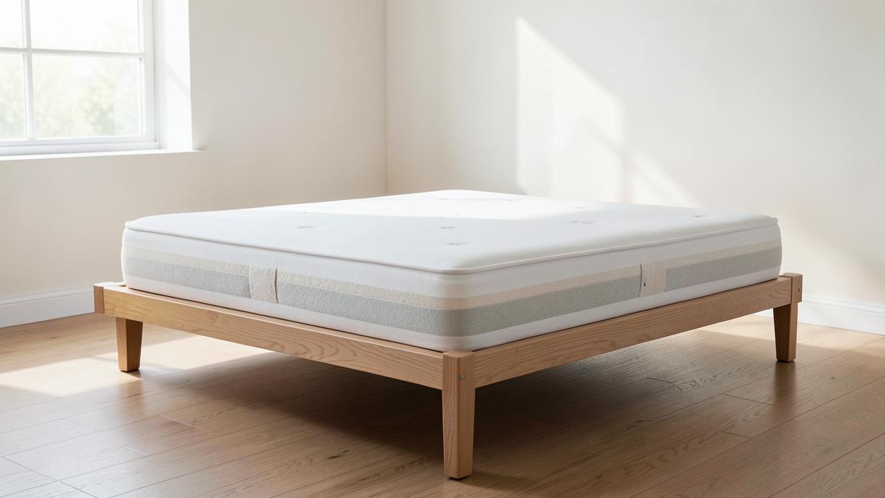 Memory foam mattress on a wood platform bed frame