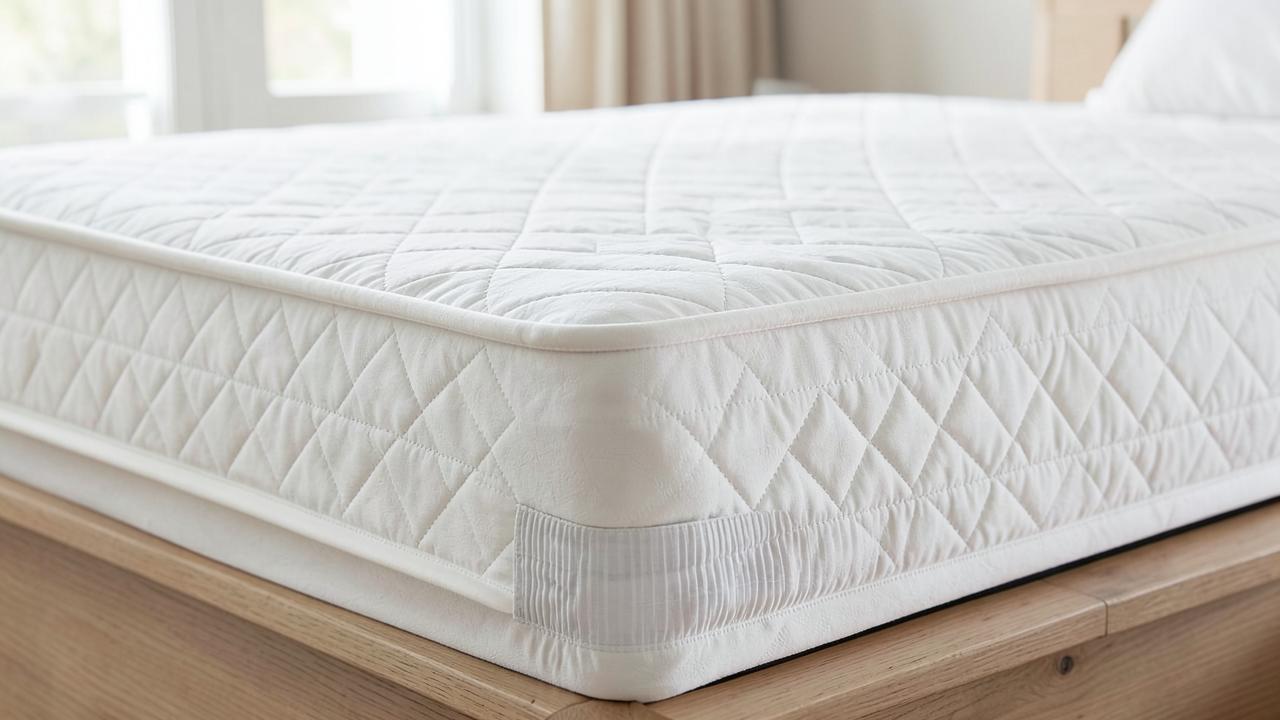 Quilted cotton mattress pad fitted over a mattress corner
