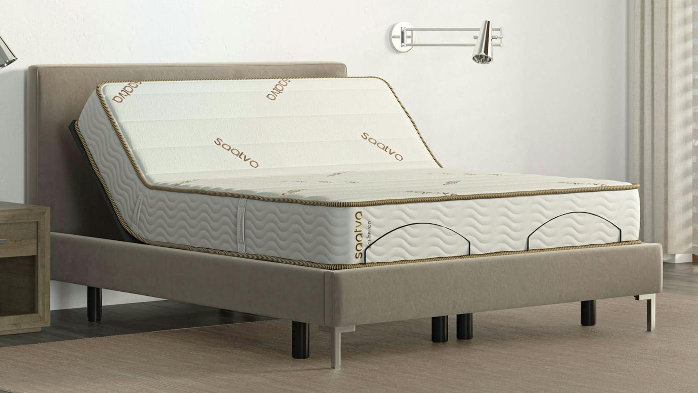 Zenhaven natural latex mattress on a bed frame in a bedroom