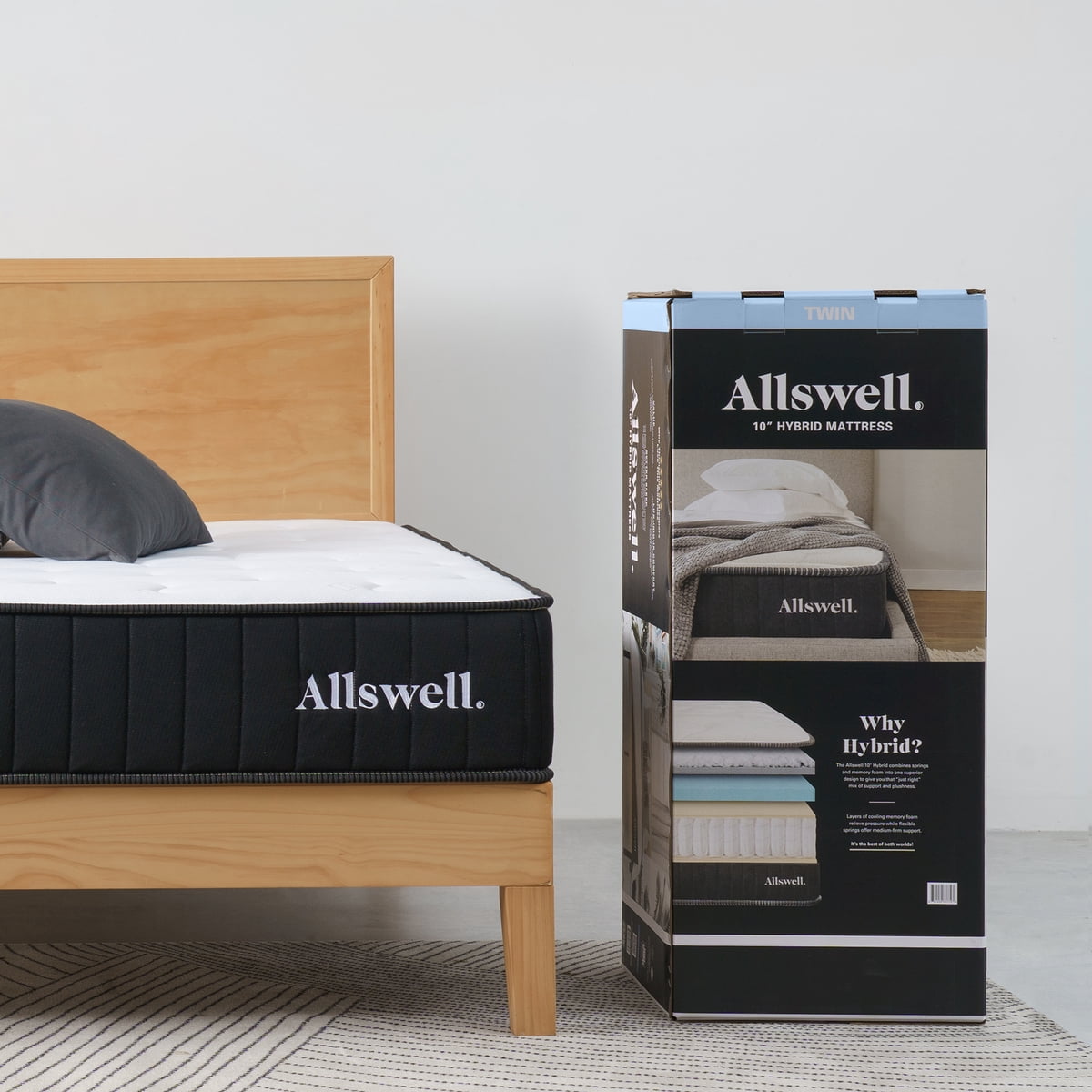 Allswell 10-inch Hybrid mattress shown in Walmart product photography