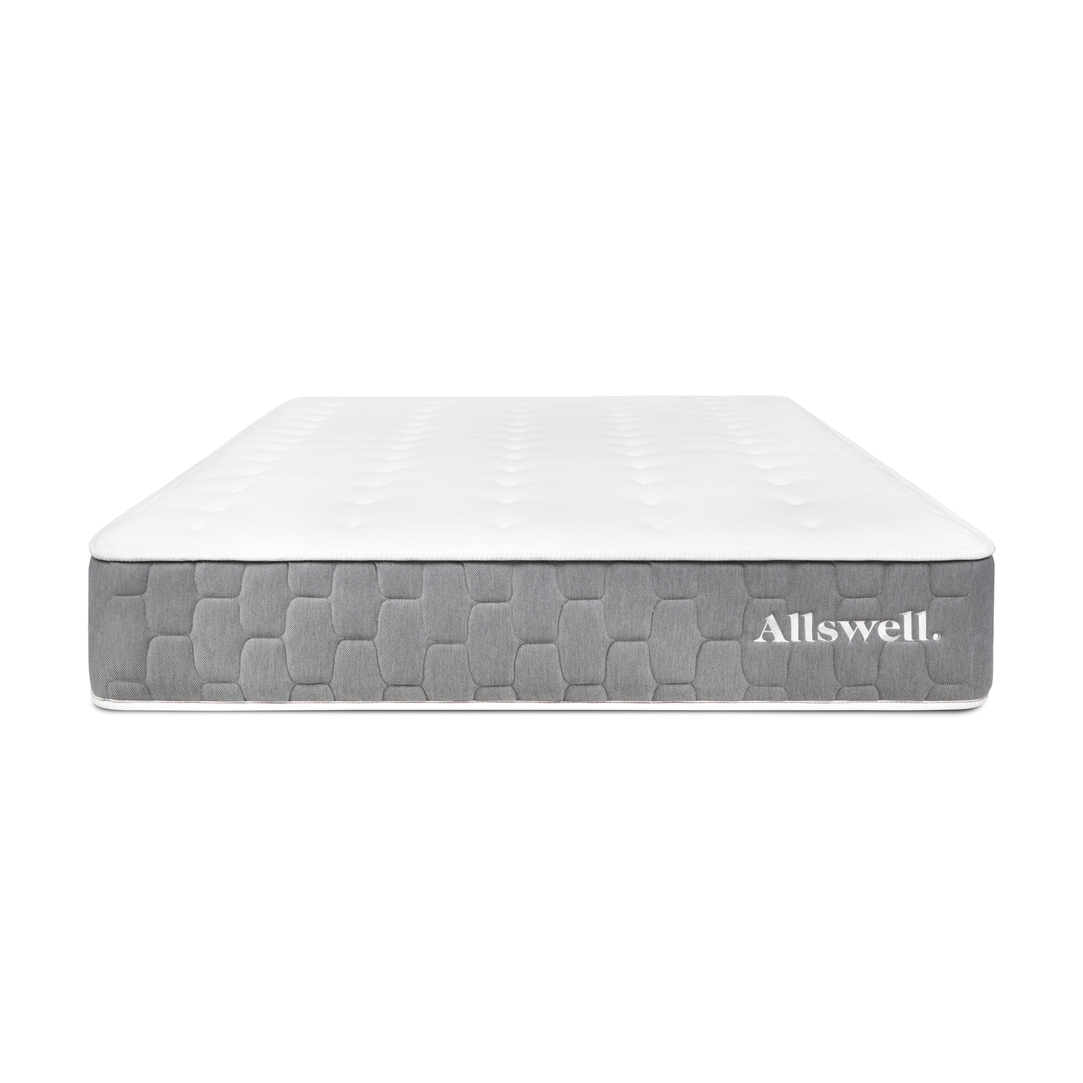 Allswell Luxe Hybrid 12-inch mattress, white quilted top and gray sides