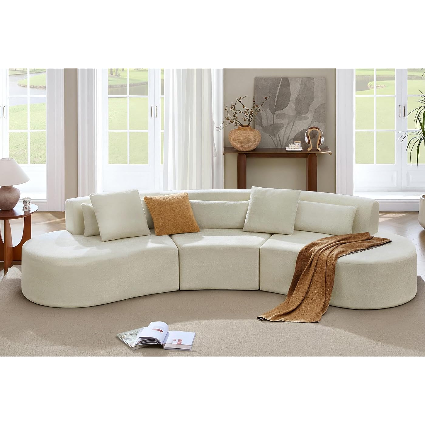 CHITA curved boneless sectional in cream upholstery
