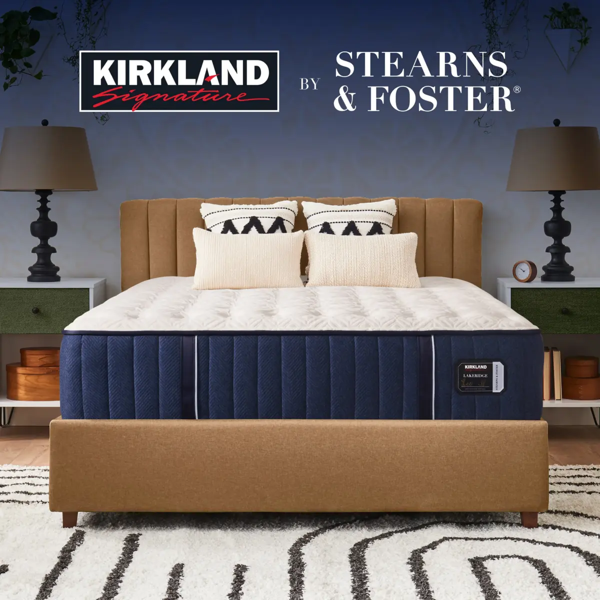 Costco Kirkland by Stearns and Foster 14-inch Firm Tight Top Lakeridge in a styled bedroom