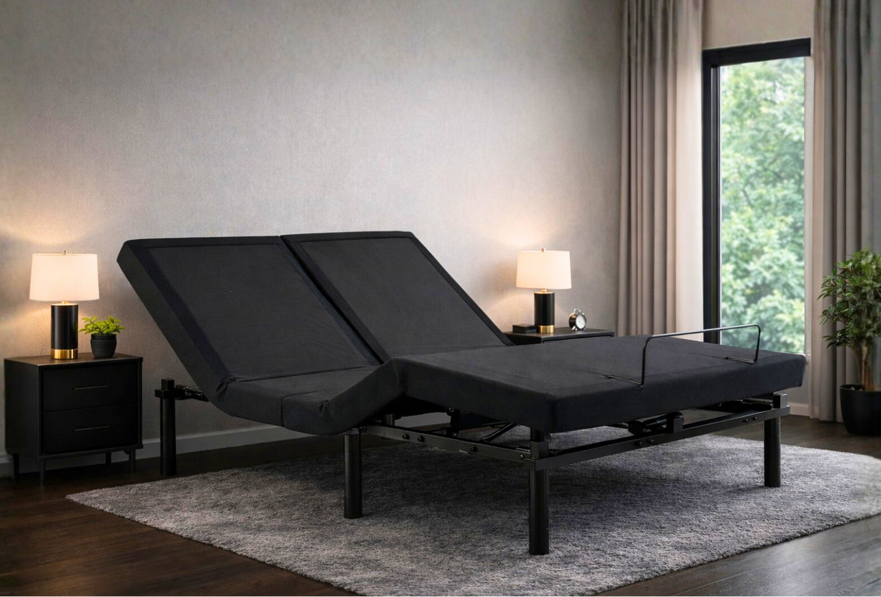 Ergomotion DUETTO split-top bed in a furnished bedroom