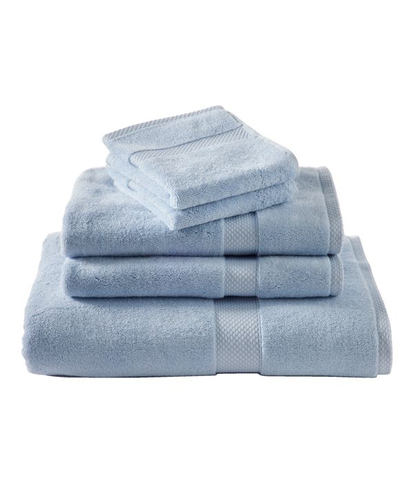 Bluestone L.L.Bean Premium Cotton bath collection stacked with coordinating hand towels and washcloths