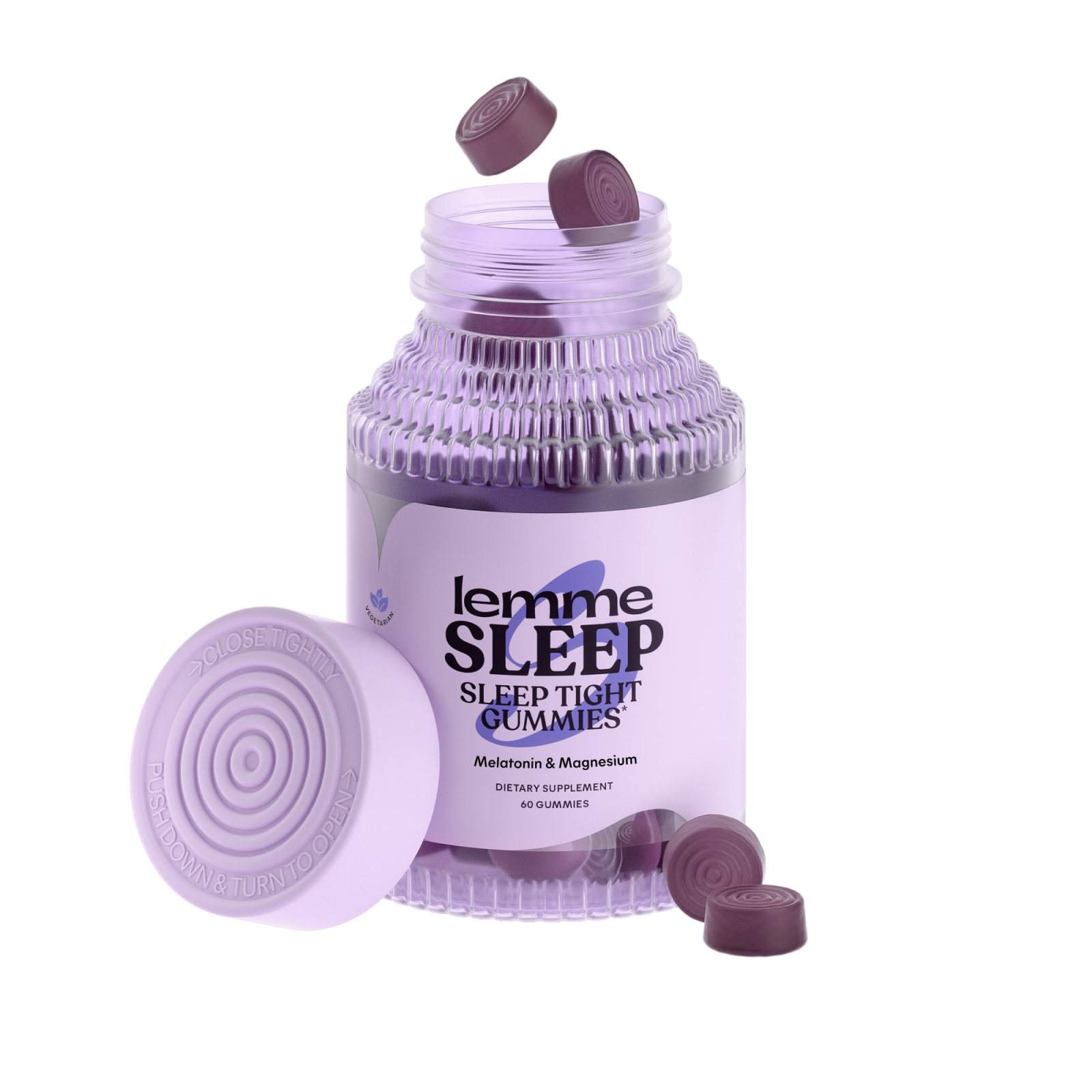 Open Lemme Sleep bottle with berry-flavored gummies