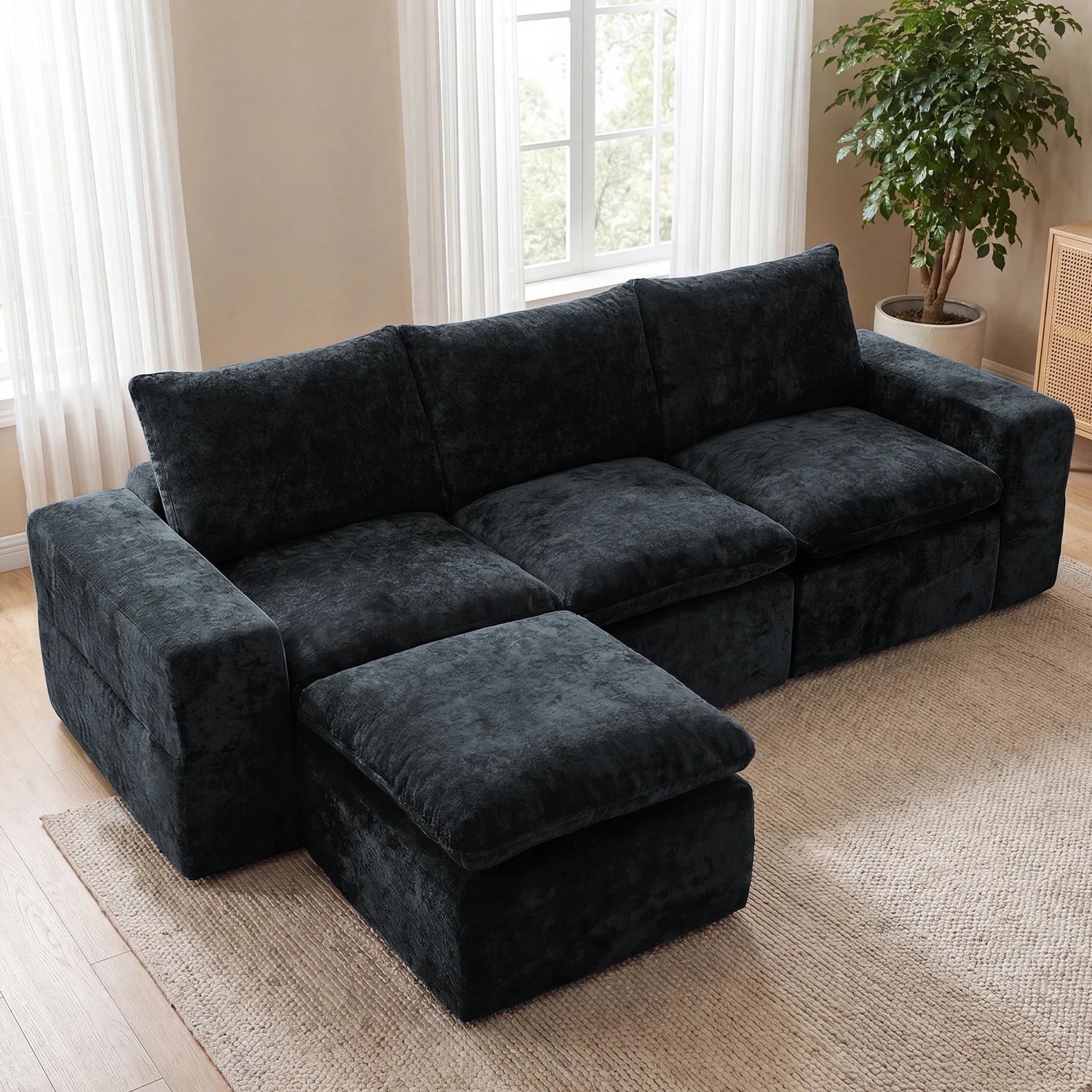 Monvane Cushioned Modular Sofa, four-seat dark grey sectional