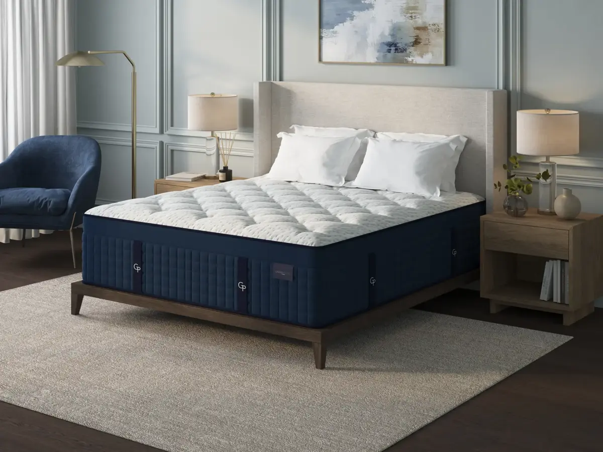 Restonic Grand Palais Diamond Luxury Plush Euro Top mattress in a bedroom